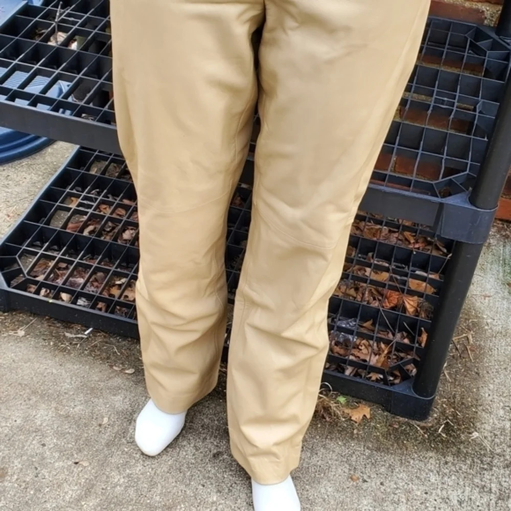 Vintage Dana Buchman Super Soft Trouser beige leather pants 8 - Picture 9 of 13